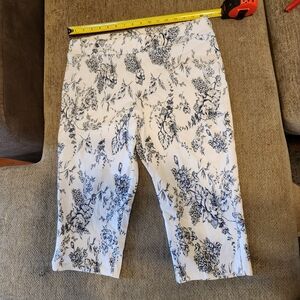 Espresso Capris with Blue Floral Design